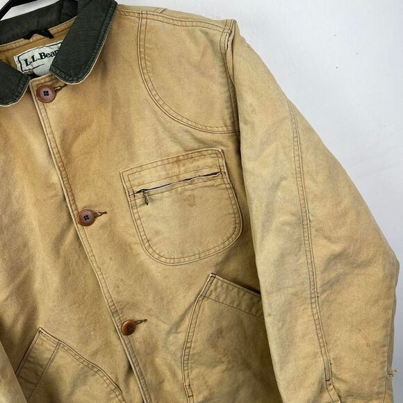 Men’s L.L.Bean Barn Chore Jacket Tan Corduroy Collar Primaloft Liner Tan Size M - Picture 5 of 8